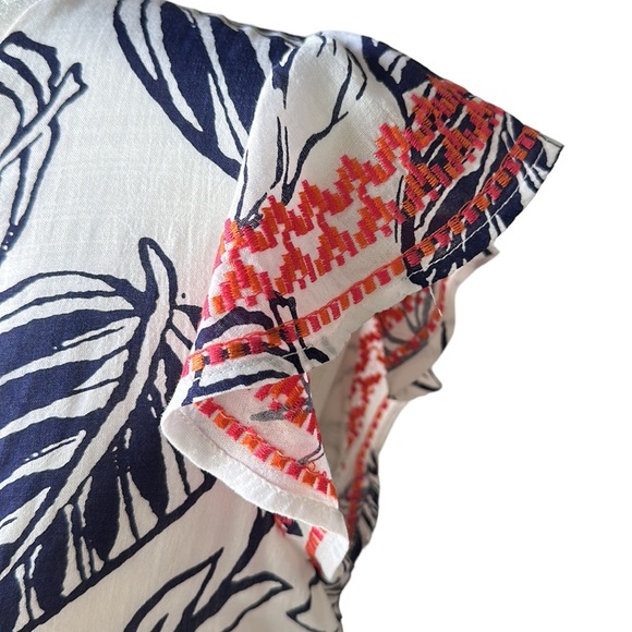 T H M L  white navy print shift dress contrasting embroidered flutter sleeves  M - Picture 6 of 10